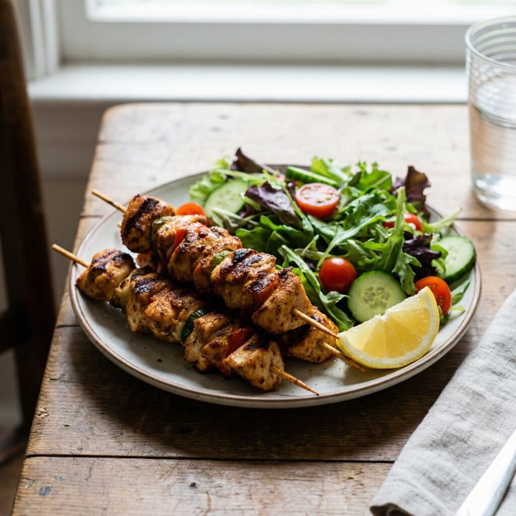 Air Fryer Cajun Chicken Skewers with Zesty Low-Carb Marinade serving