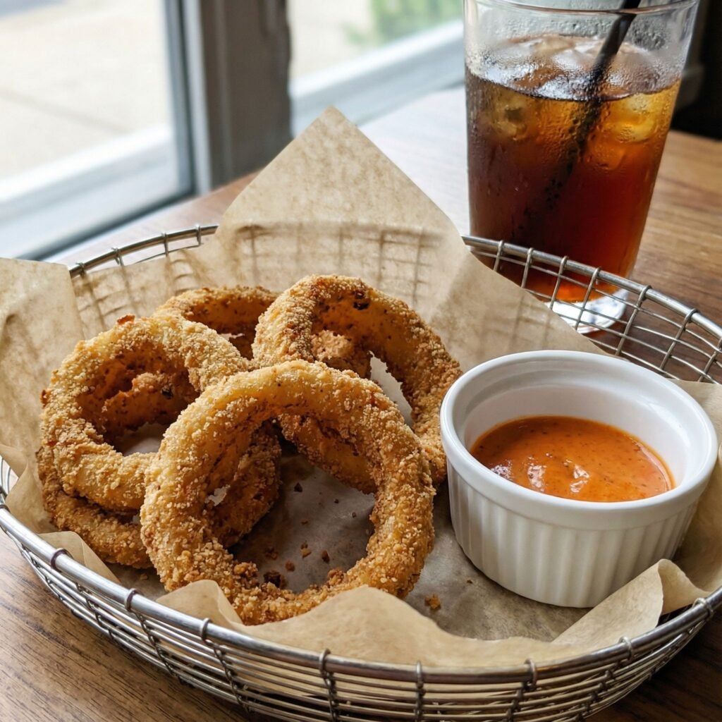 Crispy Keto Air Fryer Onion Rings with Almond Flour Coating serving