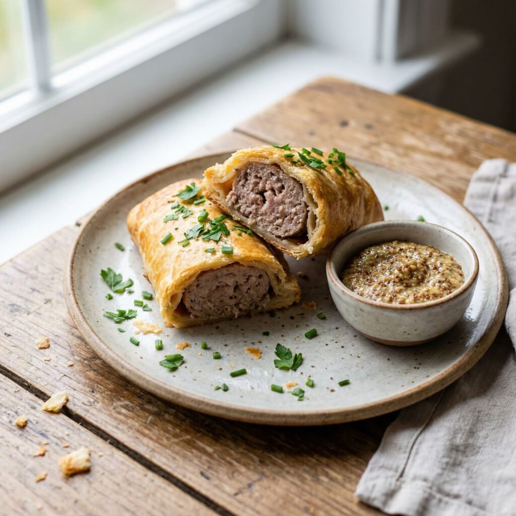 Keto Air Fryer Sausage Rolls with Flaky Almond Pastry serving