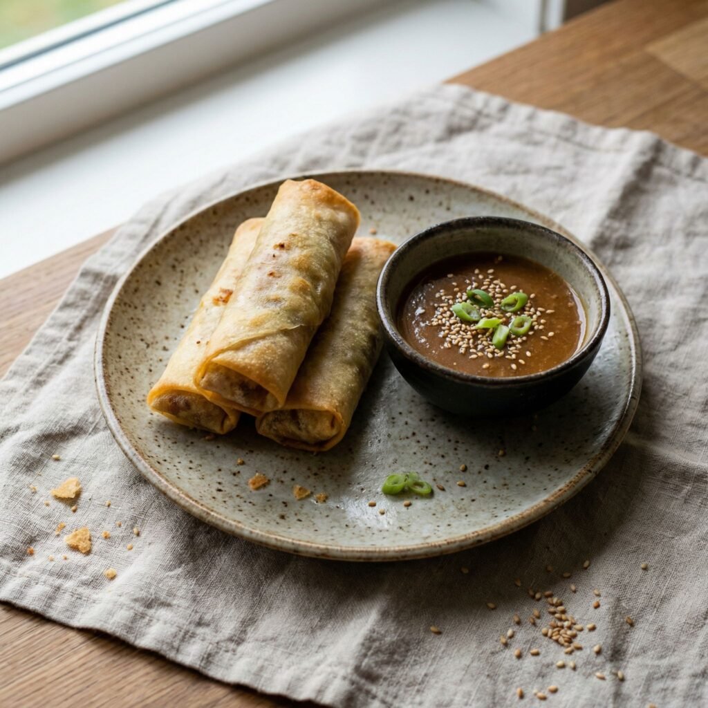 Keto Air Fryer Spring Rolls with Crispy Chicken & Veggies serving