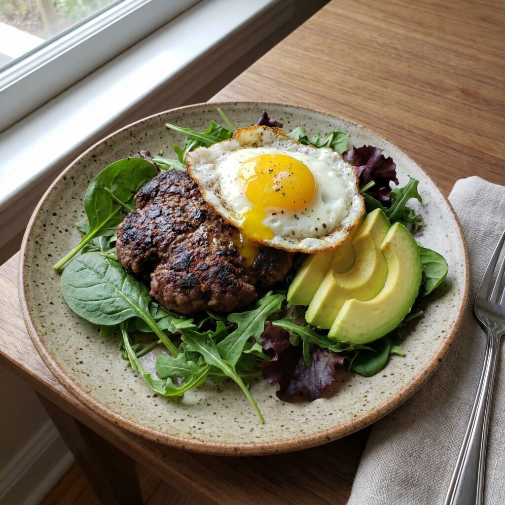 Air Fryer Burger Patties with Juicy Centre and Crispy Edges serving