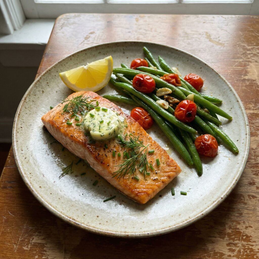 Air Fryer Salmon Fillets with Lemon Herb Butter – Quick & Juicy serving