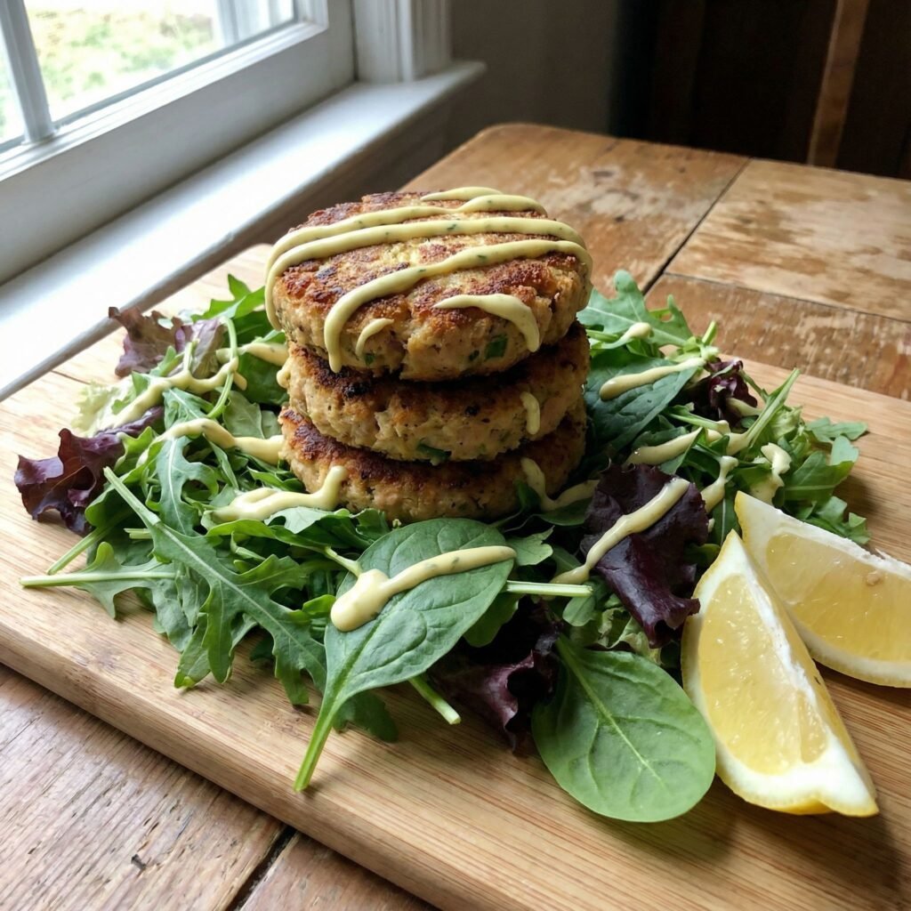 Air Fryer Tuna Patties with Lemon Herb Mayo (Low-Carb & Crispy) serving
