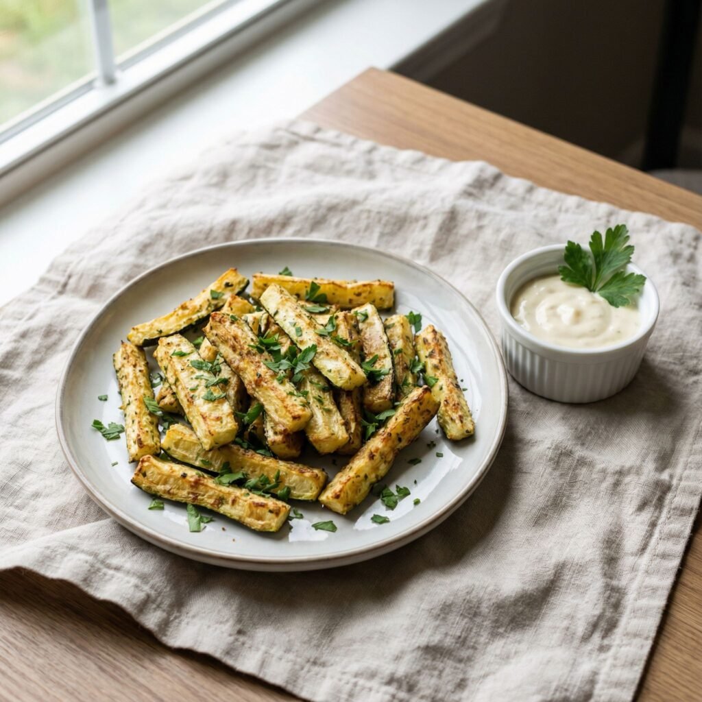Crispy Air Fryer Zucchini Fries with Parmesan & Herbs serving