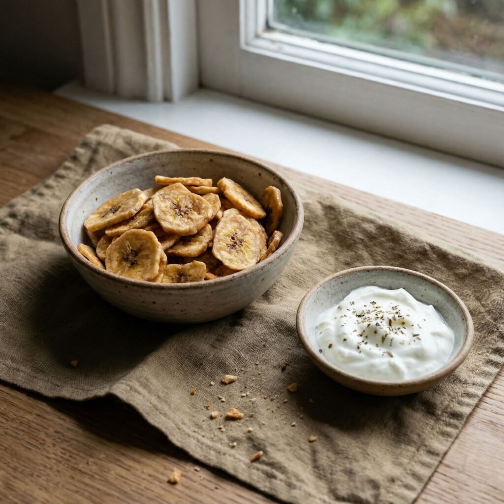 Crispy Keto Air Fryer Banana Chips with Coconut Oil serving