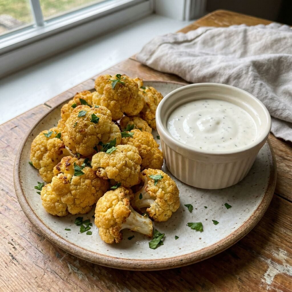 Air Fryer Cauliflower Bites with Garlic Parmesan Crust serving