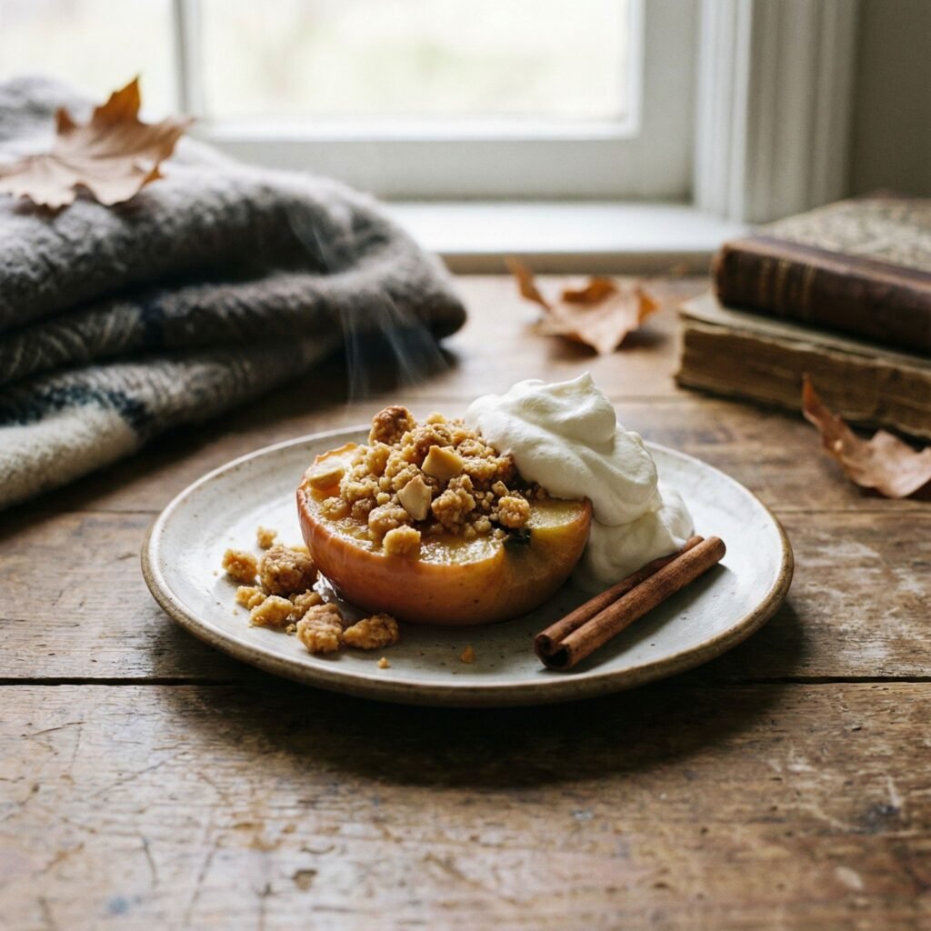 Keto Air Fryer Baked Apples with Cinnamon Almond Crunch serving