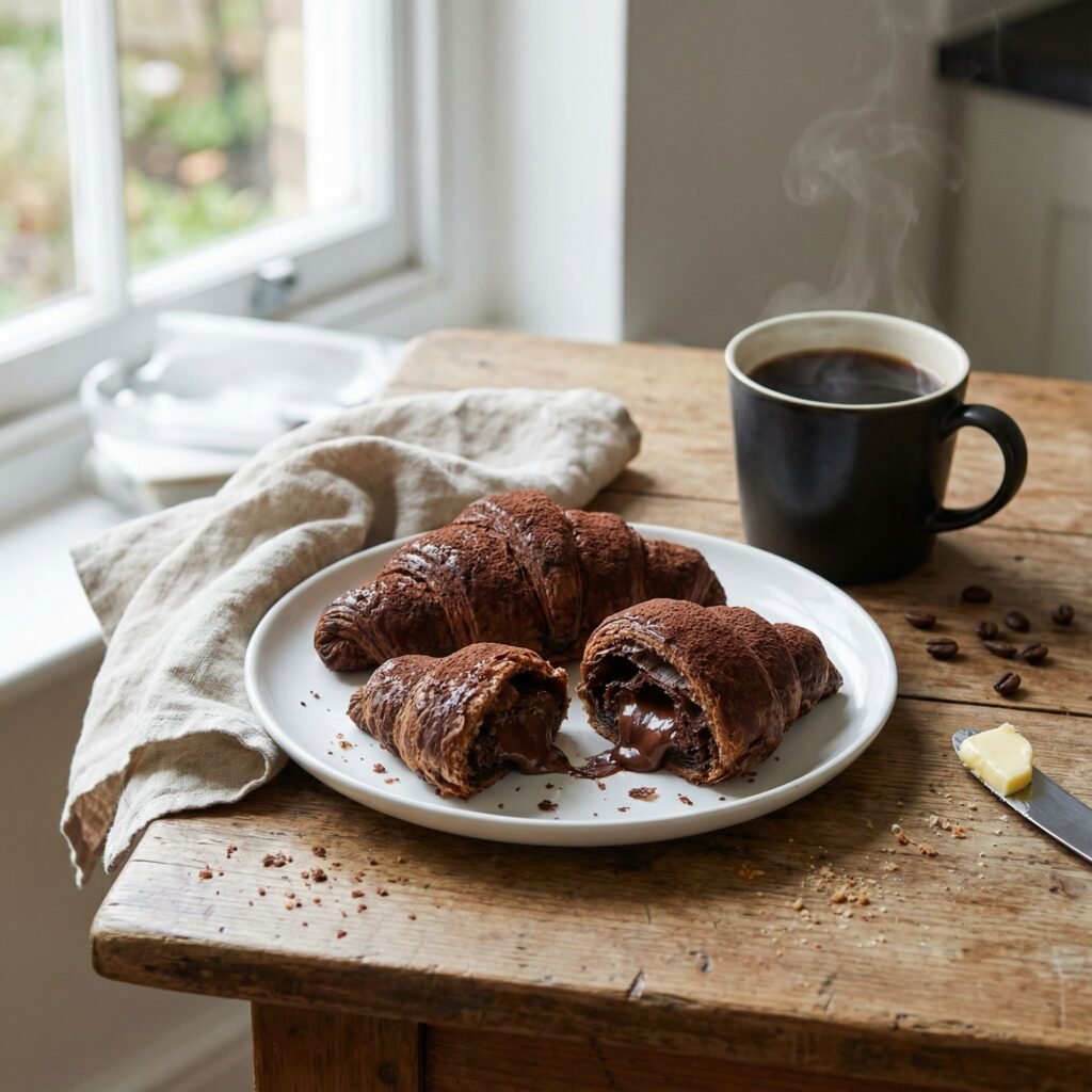 Keto Air Fryer Chocolate Croissants with Flaky Almond Dough serving